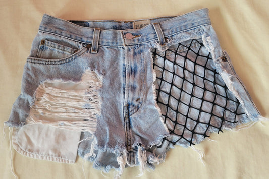 Denim shorts with fishnet