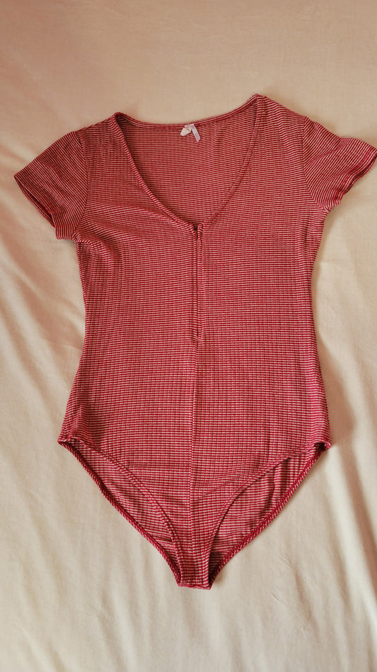 Striped zip-up bodysuit
